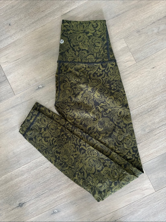 lululemon athletica Pants - lululemon athletica Olive Green Black Floral Leggings 25” inseam